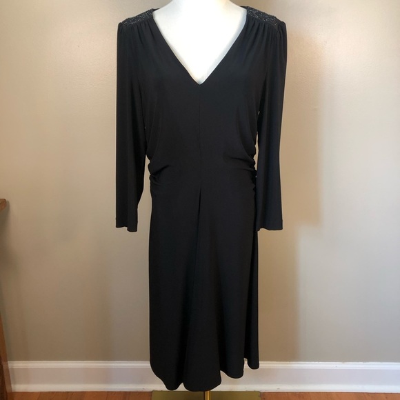 Evan Picone Black V Neck Long Sleeve Formal Dress Size 14 - Picture 1 of 9